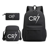 Mochila Escolar De Cristiano Ronaldo7 3pcs Camuflaje Azul