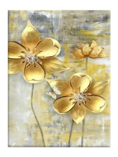 Quadro Decorativo Grande Orquídea Pintura Flor Dourada