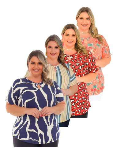 Kit 4 Blusinhas Camiseta Plus Size Verão Senhora Atacado