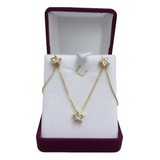 Conjunto Collar Aros Punto De Luz Estrella Baño De Oro 18k 