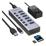 Hub Usb Alimentado, Concentrador Usb 3.0 De 8 Puertos Con Le