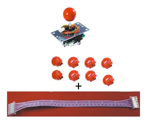 1 Palanca Tipo Sanwa + 8 Boton Tipo Sanwa De 30mm + 1 Cable 