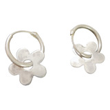 Par Aros Argolla Flor Pequeño Mujer Plata 925 + Caja Regalo