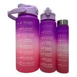 Kit Garrafa Motivacional Água Alça Adesivo 3d 1l 2l Squeeze Cor Roxo/rosa/pink