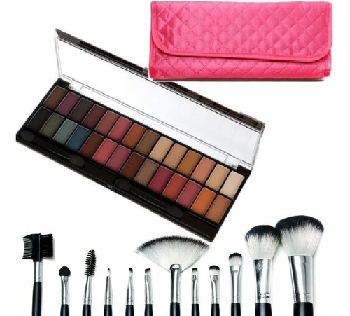 Kit 12 Pincéis Macrilan Pincel + Paleta 28 Sombra Matte B013