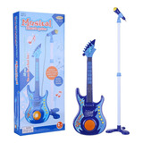 Guitarra Infantil Con Microfono Luz Y Sonido De Juguete Color Azul