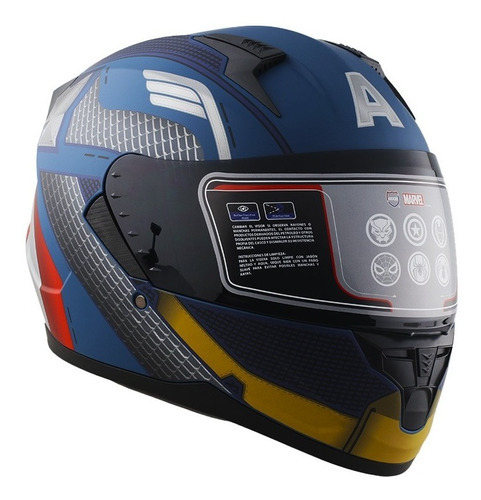 Casco Edge Marvel Lexus Capitan America Mate Certificado Dot Color Azul Tamaño Del Casco M