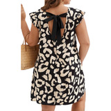 Vestido Túnico Animal Print Lazo En Espalda, Talla Extra 3xl