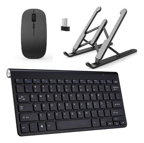 Teclado E Mouse Slim + Suporte Para Notebook Lenovo Ideapad Cor Preto