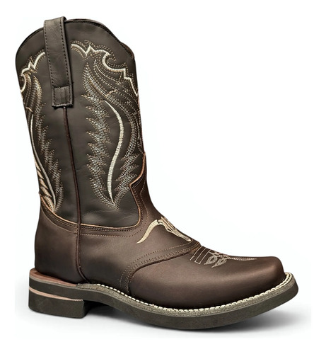 Bota Vaquera Rodeo Piel Res Chata Suela Cosida Bordada