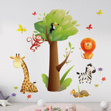 Vinilo Infantil Decorativo Animales Selva Árbol Safari 190cm