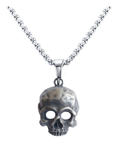 Collar Craneo Color Plata Industrial Calavera Skull Hombre