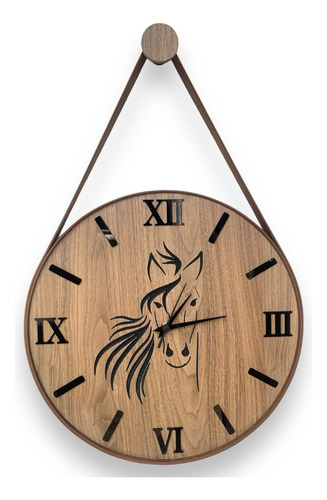 Relógio Decorativo Madeirado Romanos Cavalo Café 40 Cm