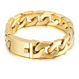 Pulsera Para Hombre Esclava Eslabon Cubano Acero Dorado Prem