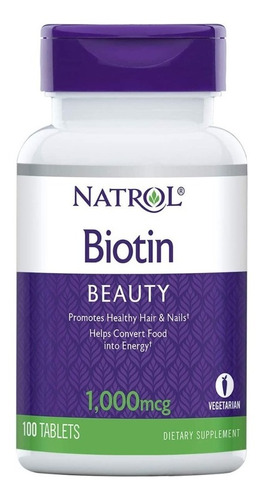 Biotina Natrol 100 Tabletas 10,000mcg Suplemento Orgánico
