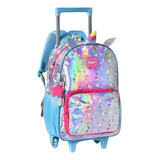 Mochila Escolar Rodinha Juvenil Unicornio Infantil Roda Cor Cinza