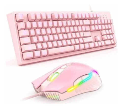 Kit Teclado Gamer Rosado 