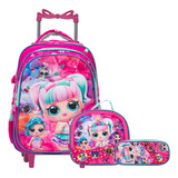 Kit Mochila Infantil Feminina Rodinha Lol 3d Reforçada