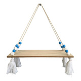 Prateleira Decorativa Suspensa Corda Mdf Pendurar Azul