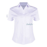 Camisete Feminino Camisa Social Branco Manga Curta Bordado