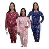 Kit 3 Pijamas De Frio Feminino Longo Tecido Confortável