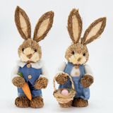 Casal De Coelhos Páscoa De Palha Decoração Coelhinhos Jeans 