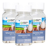 3x Vitamina D3 180 Capsulas 800 Ui Natural Farm 6 Meses Uso