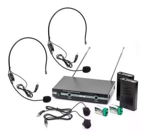 Kit Microfone Vhf Sem Fio Auricular Cabeça Headset Lapela