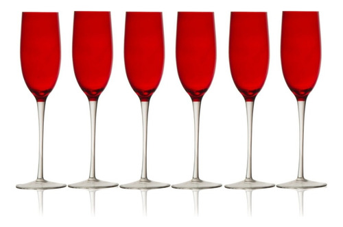 Set De 6 Copas Flauta Champagne Color Rojo Vidrio