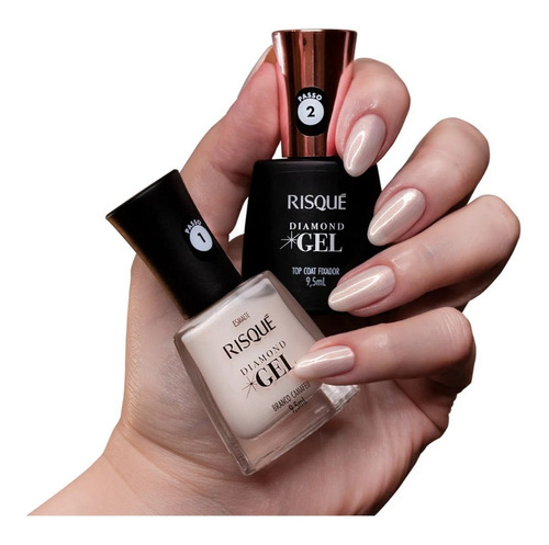 Esmalte Risque Diamond Gel Branco Camafeu + Top Coat