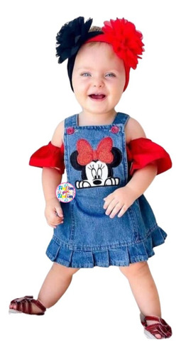 Salopete Jeans Bebê Vestido Menina Bebe Bolos Fofos Minnie