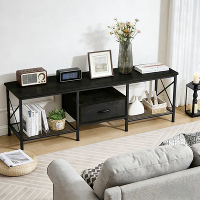 Mueble Auxiliar Moderno Estilo Minimalista Color Negro De 130cm Para Salón, Con Cajones Y Estantes, Acabado Mate, Resistente Al Agua Y A Los Arañazos, Apto Para Salón, Comedor, Dormitorio Y Estudio.