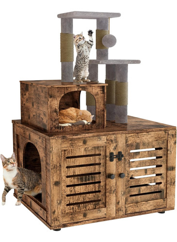 Mueble Arbol Para Gatos Con Caja De Arena Color Marron Dklgg