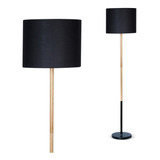 Lampara Velador Pie  Nórdico Madera Metal Black E27 Led Deco