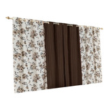 Cortina Floral  2,00x1,70 C/  Ilhós P/ Varão Tabaco/vermelha