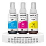 Kit 3 Tintas Original Epson Coloridas T664 L355 L395 L455