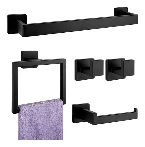 Juego De Accesorios De Baño De 5 Pcs Negro Mate