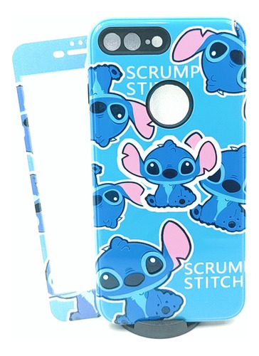 Case Stitch Azul + Mica Cristal Para iPhone 7 Plus / 8 Plus