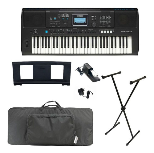 Kit Teclado Yamaha Psr-e473 Preto 61 Teclas +bag Pedal Stand