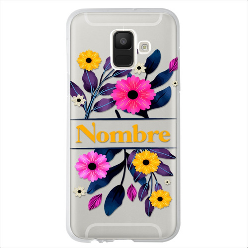 Funda Galaxy Flores Personalizada Con Nombre