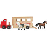 Melissa & Doug Juego De Vehículos De Madera Con 2 Caballos 