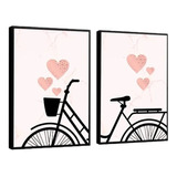 Quadro Decorativo Bicicleta Mosaico Feminino Retro Coração