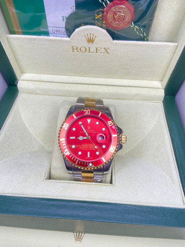 Relogio Pulso Submariner Rolex  Misto Com Vermelho Com Caixa