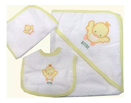 Set Toallon Con Capucha Babita Y Babero Beybe Infantil Bebe