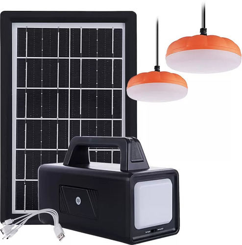 Kit Painel Solar Bateria Portátil 2 Lâmpada Led Usb 11000mah