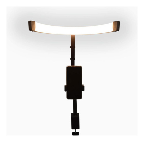 Luminária Arco Meia Lua Com Suporte Para Celular Mesa Cúpula Preto Estrutura Preto 110v/220v