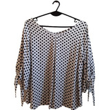 Blusa Blanca Con Lunares Negros - Manga 3/4 - Escote V - L