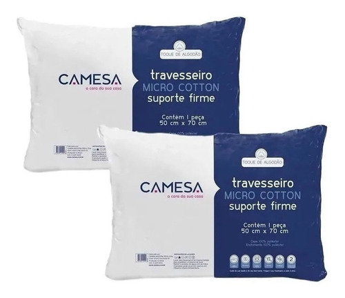 Kit 2 Travesseiros Micro Cotton Camesa Suporte Firme Hotel