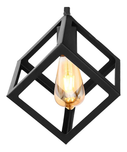 Lámpara Colgante Techo Industrial Cubo Metal Negro Rosca E27