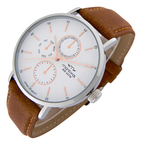 Reloj Montreal Mu718 Hombre Sumergible 30mts Cuero Sintetico